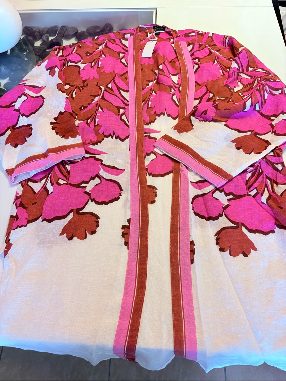 NWT- Ann Taylor Floral Pink Lightweight Kimono/Long Cardigan